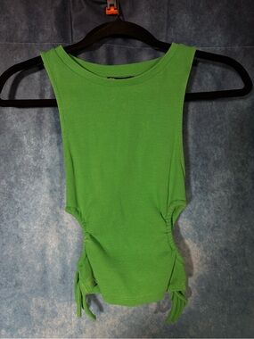 Zara Ribbed Ruched Side Tank S Green